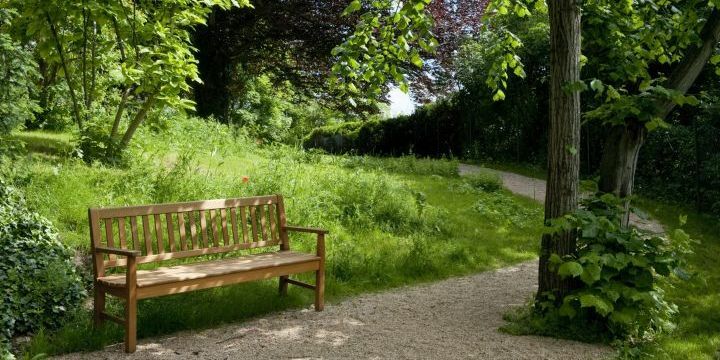 Bank am Teich im Garten der Villa Rosenthal